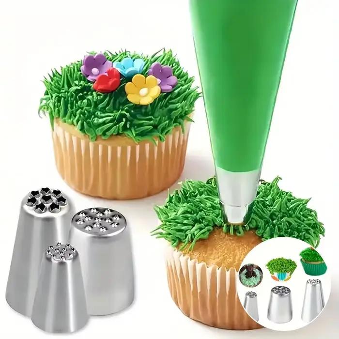 Ensemble de décoration de gâteaux en acier inoxydable, 3 pièces, pointes de glaçage sans couture et buses de tuyauterie d'herbe, idéales pour la décoration de gâteaux à faire soi-même, fournitures de