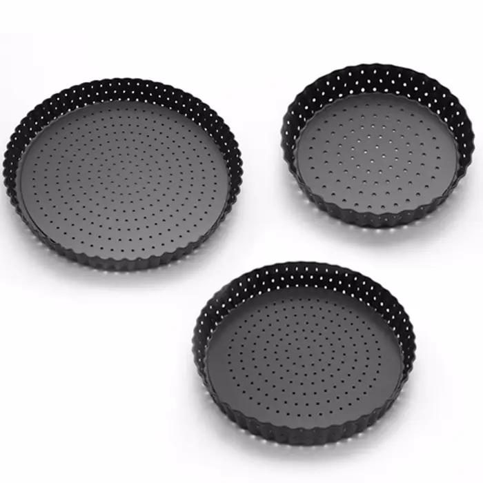 Poêle à Pizza antiadhésive en acier au carbone, 5/8/9 pouces, poêle à gâteau perforée, plateau de cuisson inférieur, outils de cuisson