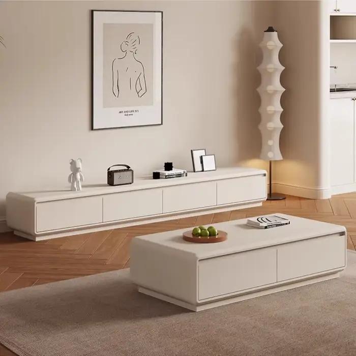 Meuble TV de salon blanc en bois, support TV au sol, style minimaliste moderne, mobilier haut de gamme pour la maison