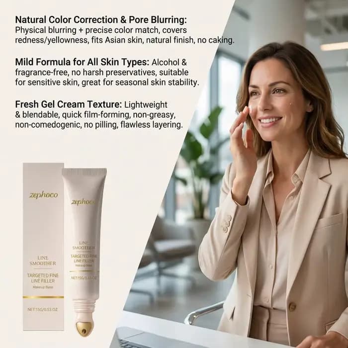 Base de Teint Lissante Instantanée Anti-Rides et Anti-Pores avec Applicateur à Bille pour le Visage et les Lignes Fines des Yeux