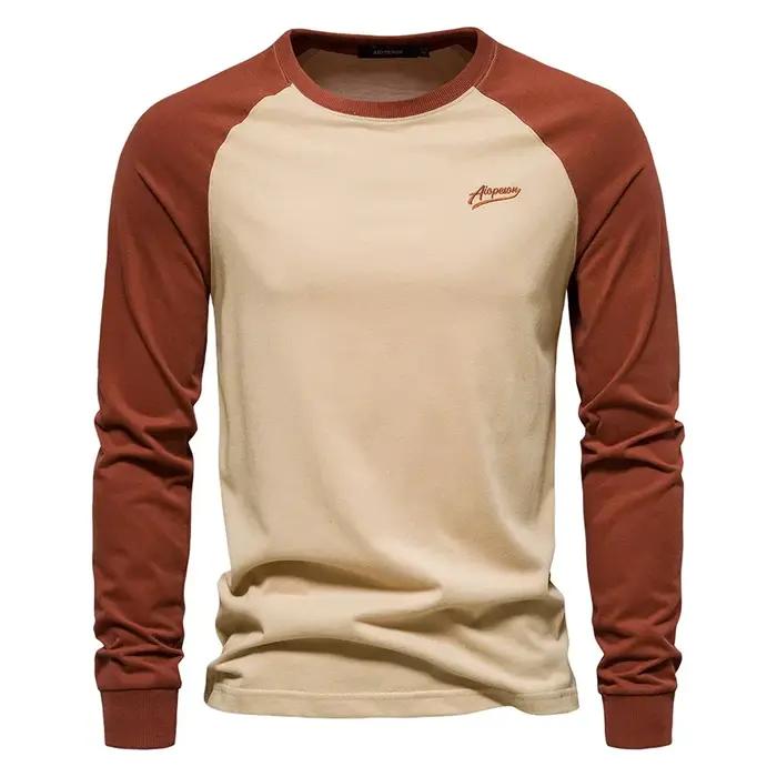 New Long-sleeved Men's Bottoming Shirt Cross-border Splicing T-shirt Men's Round Neck Casual Men's Cotton Embroidery