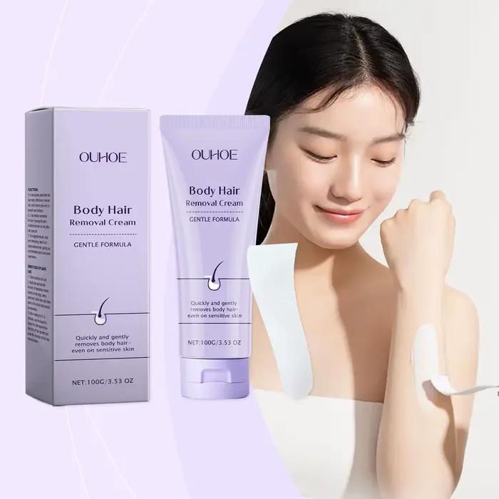 Crème dépilatoire douce pour le corps aux ingrédients délicats, hydratante et nourrissante, lisse la peau et élimine les poils en toute douceur.