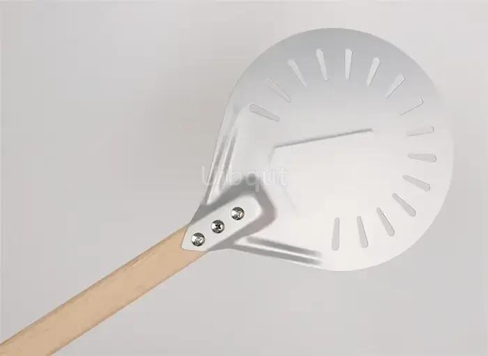 Petite palette à Pizza tournante, outil rond court, manche en bois antidérapant, pelle à Pizza perforée en aluminium de 7 8 9 pouces