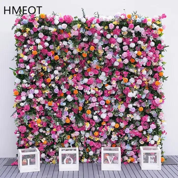 Décor d'arrière-plan de mariage, Rose colorée, tissu de verdure, mur de fleurs, fournitures de fête de Banquet, accessoires Photo de scène, affichage de fenêtre H8902