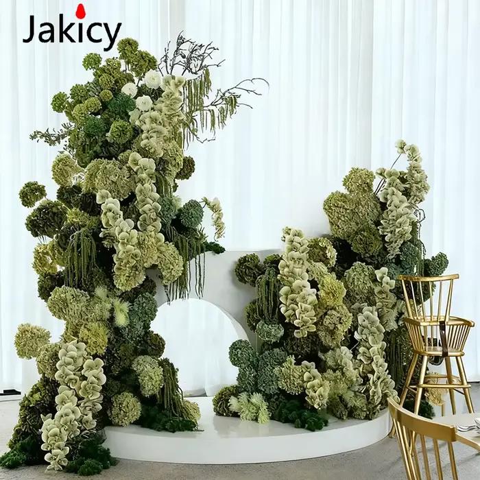 Décor de panneau KT pour arrière-plan de mariage, arrangements de fleurs en soie, plantes vertes Mori, hortensia, passerelle, rangée florale, accessoires pour événements de Banquet