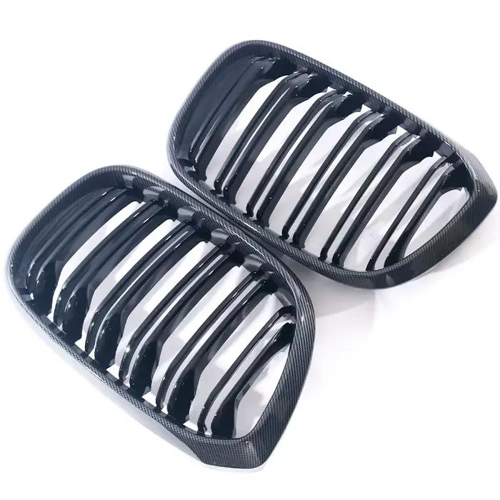 Grilles de remplacement pour BMW G01 X3 G02 X4 2018-2022, aspect fibre de carbone, noir brillant, simple ou double, pour calandre avant.