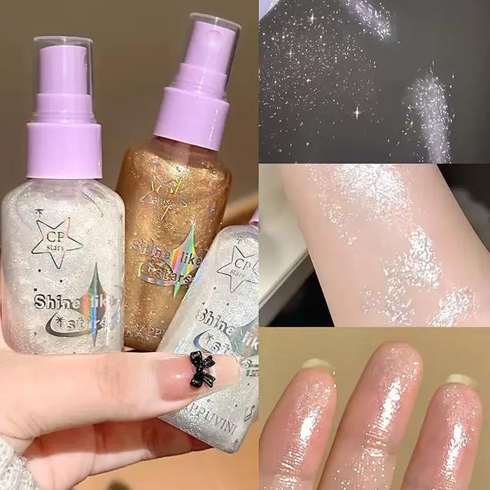 Spray de paillettes corporel liquide surligneur scintillant en diamant pour soirées et fêtes de fin d'année