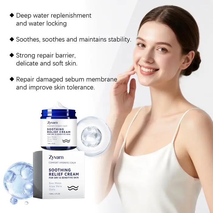 Crème Apaisante et Réparatrice pour Peaux Sensibles à la Mousse de Mer, Aloe Vera et Avoine – Soin Hydratant Confortable pour Peaux Sèches et Réparateur de Barrière Cutanée