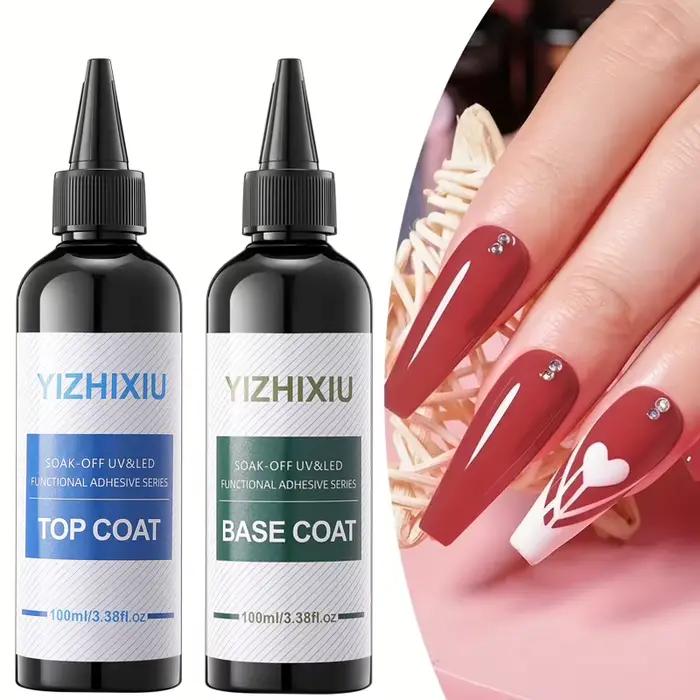 Lot de 2 vernis gel YiZhiXiu 100 ml : Base et Top Coat Super, Gel UV/LED Soak Off, Gel fonctionnel pour salon de manucure