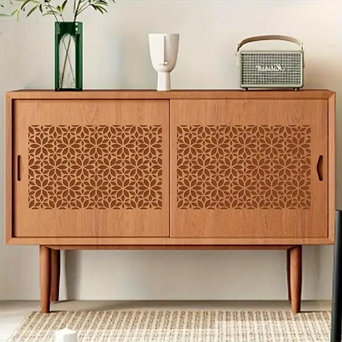 Pochoir PET géométrique floral – Motif floral réutilisable pour murs, meubles et tissus