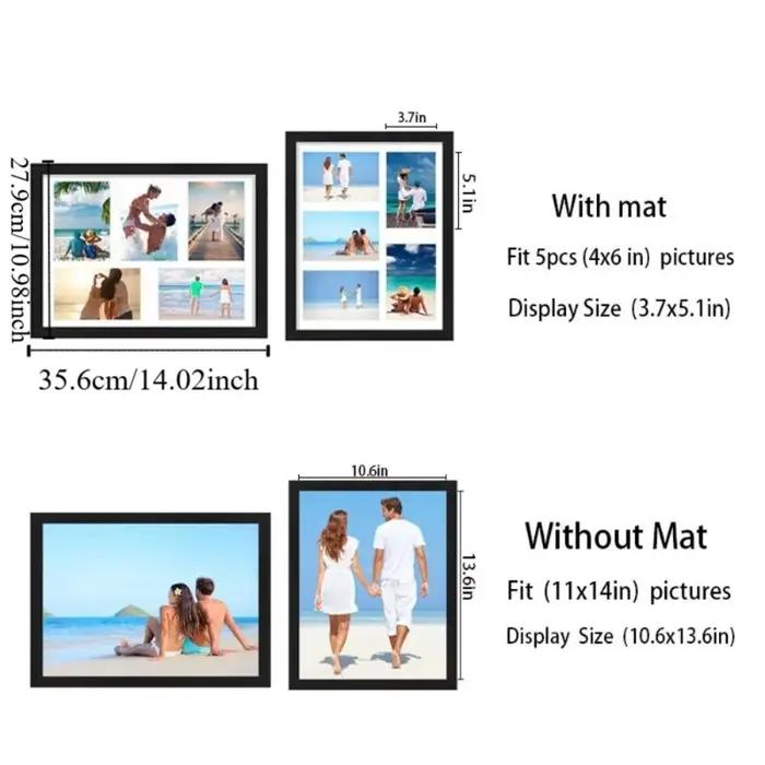 Cadre photo mural multifonctionnel à 5 compartiments, cadre de collage modifiable fait main, cadre photo rectangulaire en bois pour couple