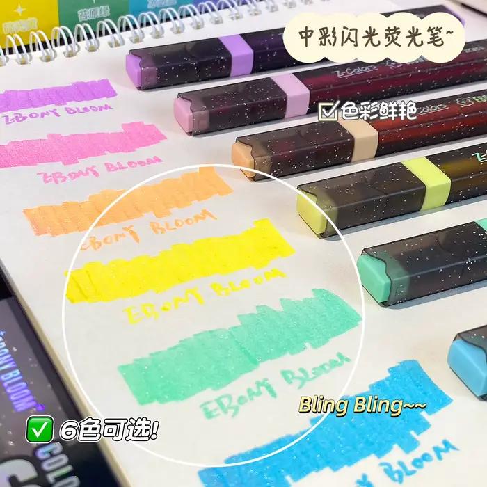Stylos surligneurs brillants, 6 couleurs, fournitures de papeterie Kawaii, accessoires de rentrée scolaire pour filles et étudiantes
