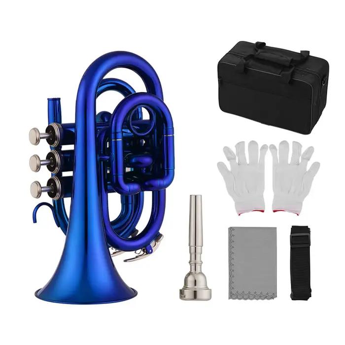 Muslady trompette Mini trompette Bb plat en laiton matériel Instrument à vent avec embout gants chiffon de nettoyage étui de transport