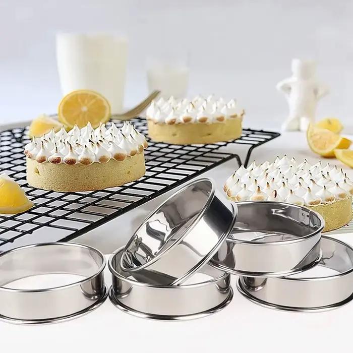 Anneaux de Tarte à Muffins en Acier Inoxydable, Double Roulé, Rond en Métal, Accessoire de Moule à Biscuits et Tarte aux Fruits, 8/9/10cm
