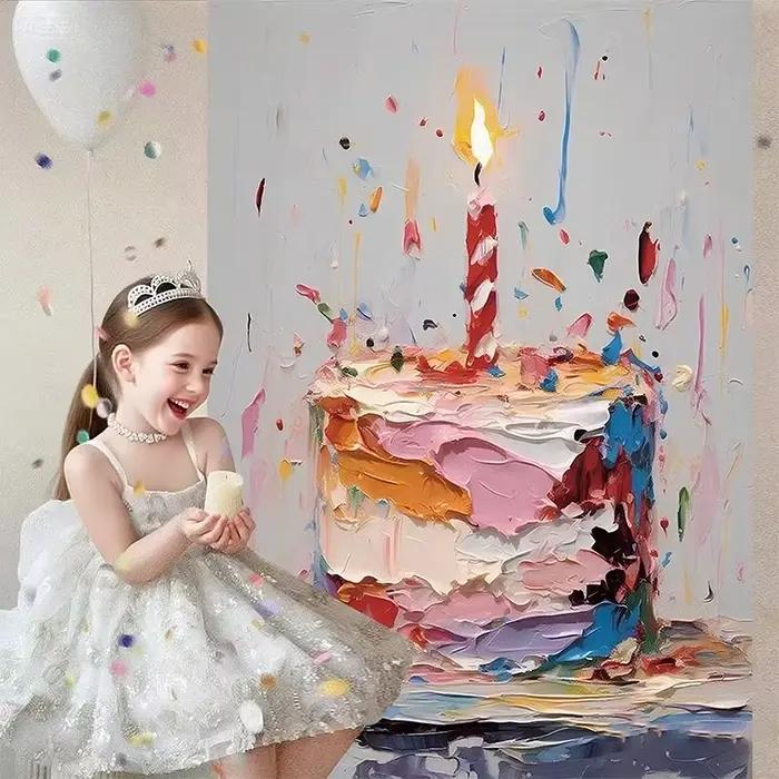 Peinture à l'huile colorée, tissu de fond de gâteau d'anniversaire super grand, décor de fête d'anniversaire, arrangement de scène pour garçons et filles