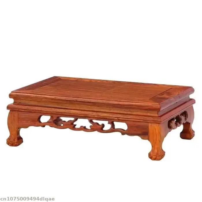 Support pour statue de Bouddha, base en bois de poirier, rétro, carré, petite table, artisanat, décoration intérieure, ornement, base pour aquarium, théière