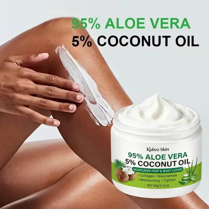 Crème hydratante à l'aloe vera et à la noix de coco, contenant du collagène, de l'acide hyaluronique et de la niacinamide, hydrate en profondeur.