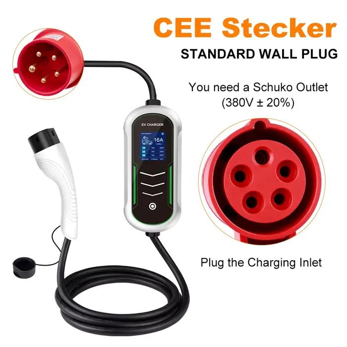 11KW 16A EV chargeur Portable Type2 EVSE boîte de charge temps de rendez-vous chargeur de voiture électrique prise CEE IEC62196-2 véhicule électrique