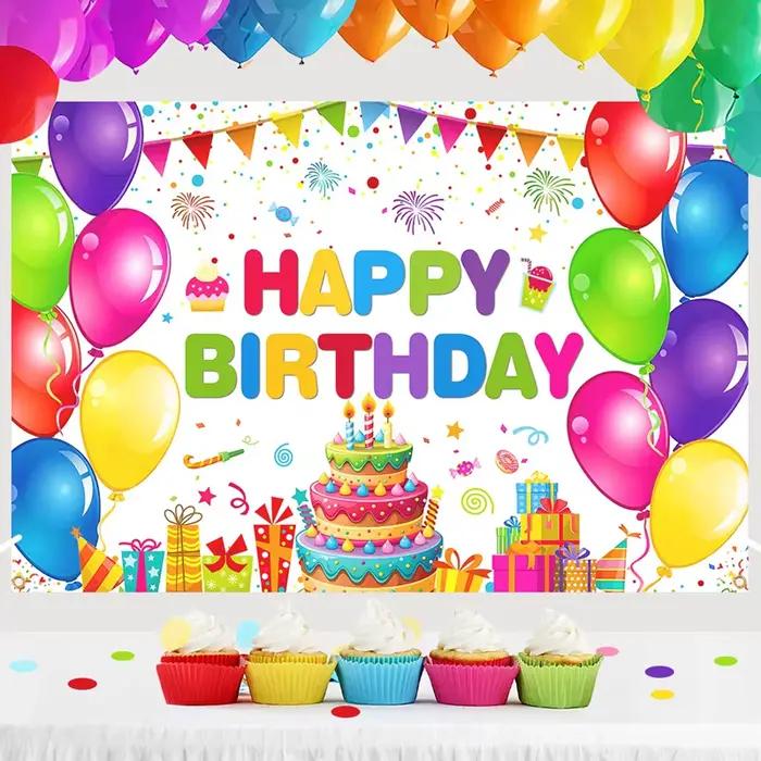 Décorations de fête d'anniversaire, bannière d'arrière-plan, ballons colorés, Design de gâteau, tissu de fond, décoration de fête de 1er anniversaire