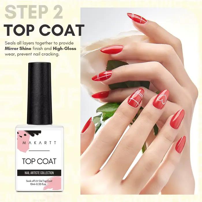 Ensemble de vernis gel Makartt, base et top coat, finition brillante sans résidu, gel base et top coat longue tenue, vernis gel pour lampe LED