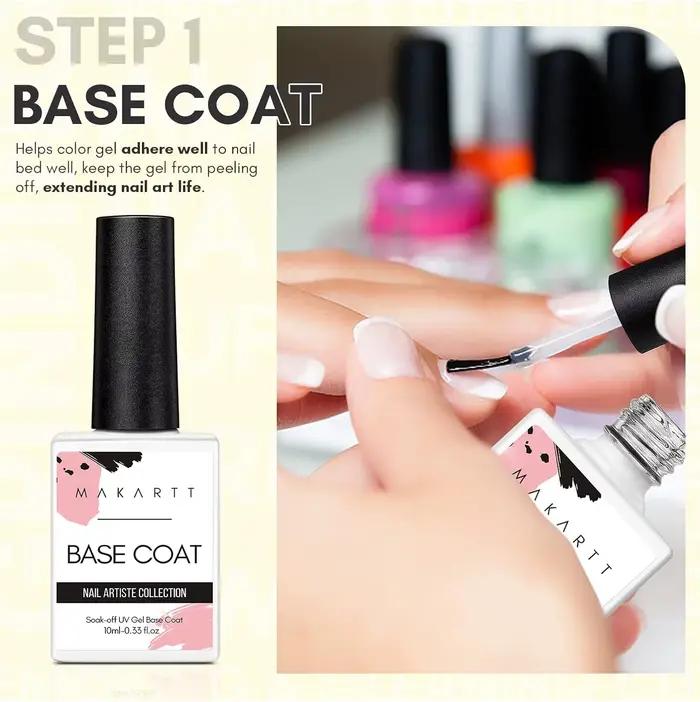 Ensemble de vernis gel Makartt, base et top coat, finition brillante sans résidu, gel base et top coat longue tenue, vernis gel pour lampe LED