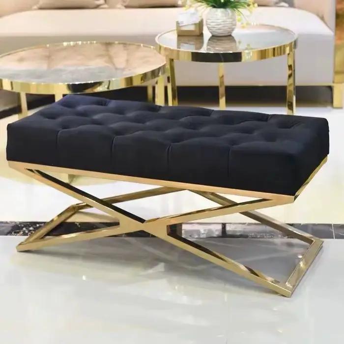 Banc moderne Style chaise de loisirs chaise longue décontractée or acier inoxydable jambe velours épais coussin confortable canapé chaise salle d'attente