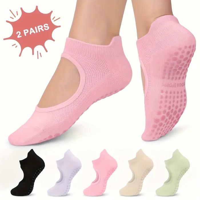 2 paires de chaussettes antidérapantes en Silicone, pour Fitness, Yoga, Pilates, conception creuse, respirantes, Absorption de la sueur