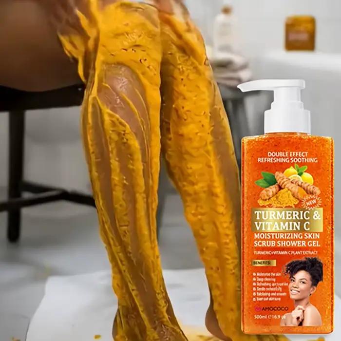 Gel douche hydratant au curcuma et à la vitamine C, gel douche exfoliant et lissant, fini gommant doux, parfum naturel rafraîchissant