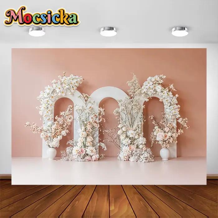 Arrière-Plan de Photographie de Mariage, Fleurs Colorées à Trois Arches, Fournitures de Décoration de ix, Arrière-Plan de Portrait de Femme Adulte, Accessoires de Studio