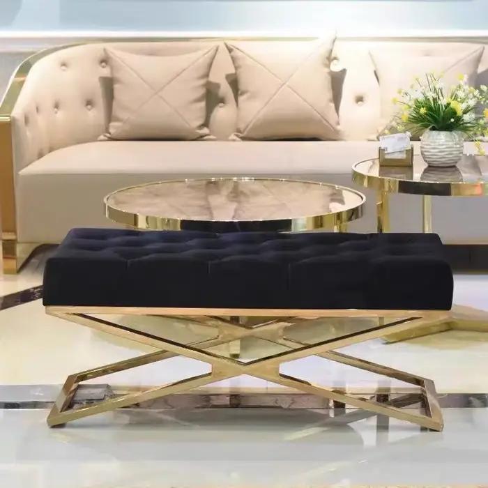Banc moderne Style chaise de loisirs chaise longue décontractée or acier inoxydable jambe velours épais coussin confortable canapé chaise salle d'attente