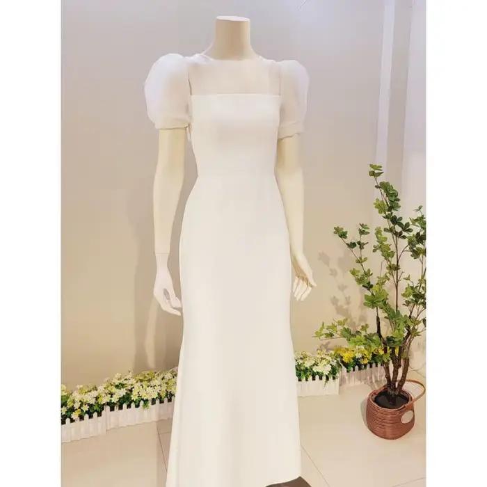 Robe de soirée blanche robe de mariée légère fesses enveloppées queue de poisson minceur et minceur robe de fiançailles de fête personnalisée