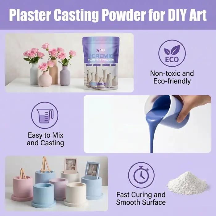 Poudre de résine pour moulage 1 kg/2 kg, poudre de plâtre blanc haute densité, argile à modeler artisanale, argile de plâtre DIY, fournitures d'artisanat