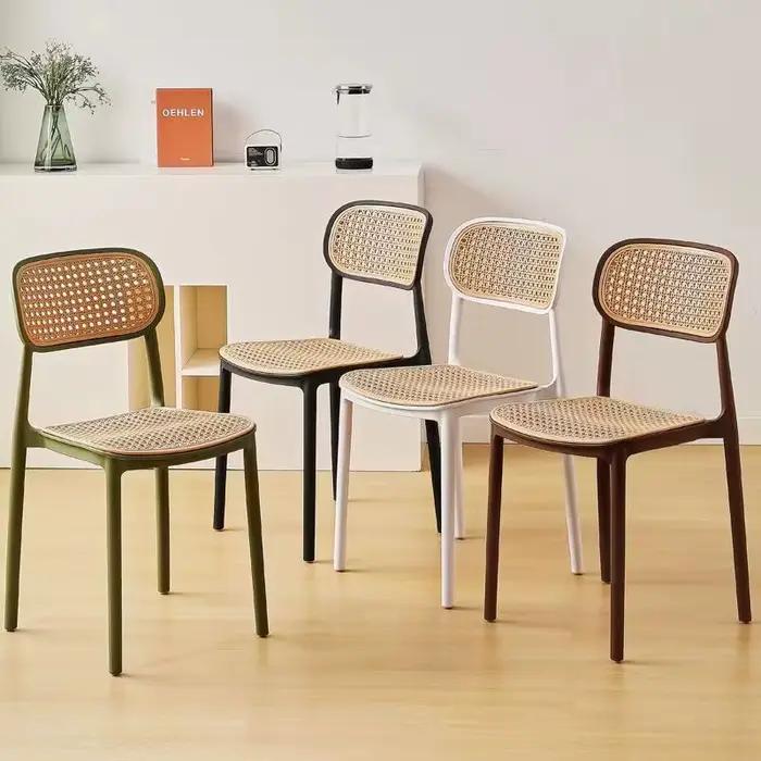 Chaise de salle à manger nordique en rotin, chaise à dossier de maquillage, pour l'extérieur, la maison, empilable, respirante, meubles de salle à manger, Design creux