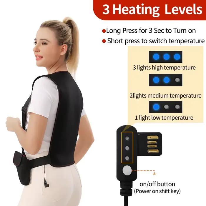 Gilet chauffant électrique enveloppant pour le dos – Chaleur intégrale pour l'hiver – Soulagement des douleurs dorsales – Maintien au chaud – Attelle dorsale