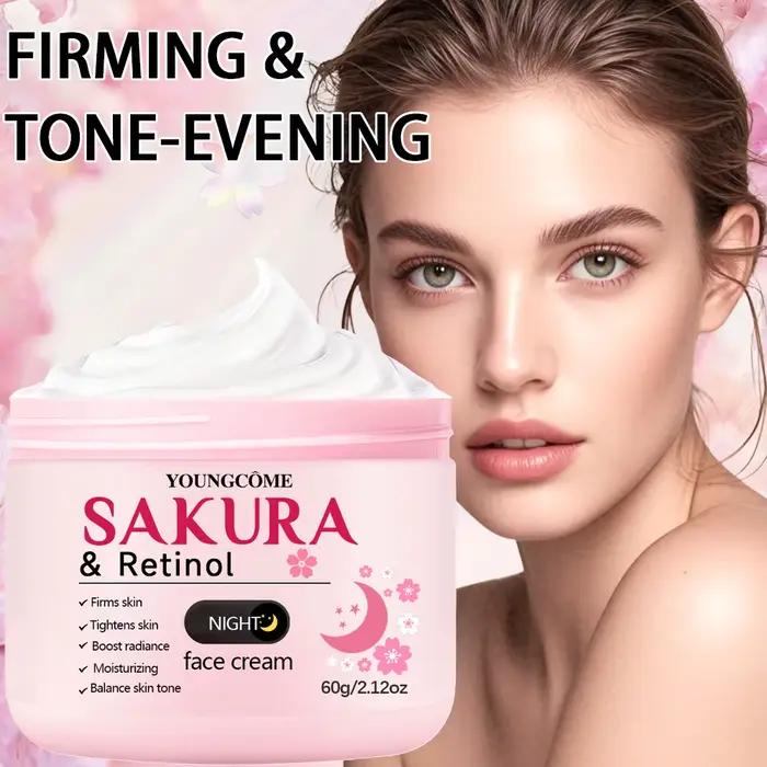 Ensemble de soins de la peau jour et nuit 4 pièces : crème de jour à la vitamine C au peptide rose + crème de nuit au rétinol Sakura et essence pour l'hydratation et la fermeté