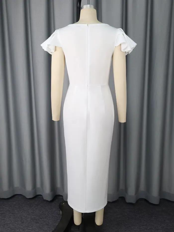 Robe de remise de diplôme blanche, col en V, manches à volants, moulante, fente mi-longue, tenues d'été élégantes pour femmes