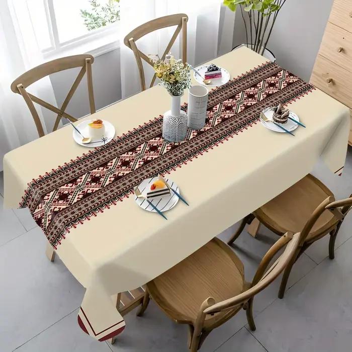 Nappe à motif géométrique ethnique sur fond beige, housse de table imperméable en polyester pour la maison, la cuisine, la salle à manger, les fêtes et les vacances