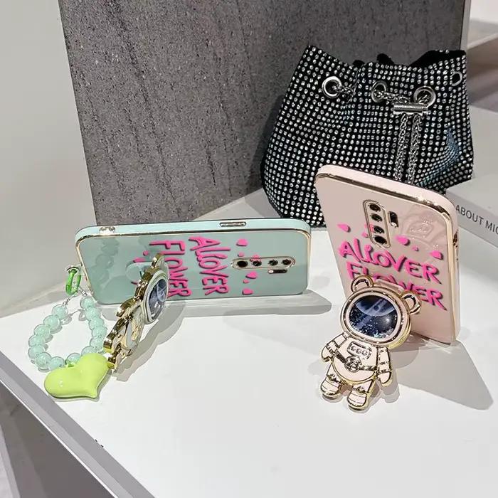 Coque de téléphone 3 pièces (Étui à motif floral + Cordon à perles + Support) pour Redmi 9 Prime/9AT/9A Sport/9A/8/9/9 (Inde)/9C NFC/9C/9i