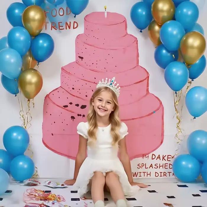 Peinture à l'huile colorée, tissu de fond de gâteau d'anniversaire super grand, décor de fête d'anniversaire, arrangement de scène pour garçons et filles