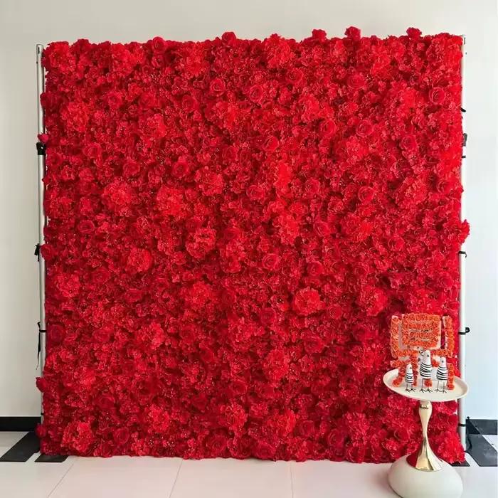 Panneau mural de fleurs 3D en soie, Rose, décoration murale florale pour mariage, décoration de maison, arrière-plan, boutique, Arrangement Photo de fête