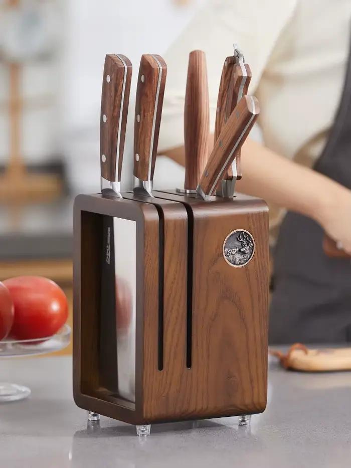 Support de rangement pour couteaux en bois massif, comptoir de cuisine, base de couteau domestique, ventilation, anti-moisissure, étui à couteaux de drainage