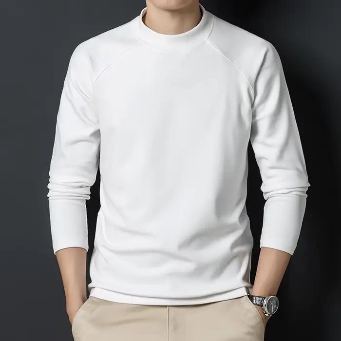 Chemise à manches longues pour hommes, automne et hiver, col rond en velours Double face avec T-shirt