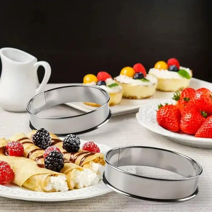 Anneaux de Tarte à Muffins en Acier Inoxydable, Double Roulé, Rond en Métal, Accessoire de Moule à Biscuits et Tarte aux Fruits, 8/9/10cm