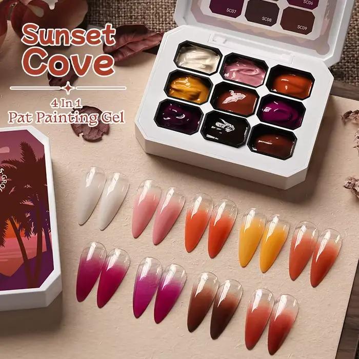 UR SUGAR 9 couleurs dégradé peinture Gel Nail Art dégradé couleur bricolage Design Gel 4 en 1 utilisé pour dégradé ongles estampage motif