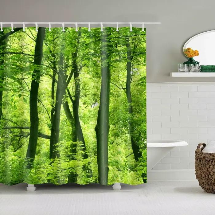 Rideau de douche lavable en tissu Polyester, impression de paysage numérique 3D, imperméable, pour salle de bain, plage, 120x180