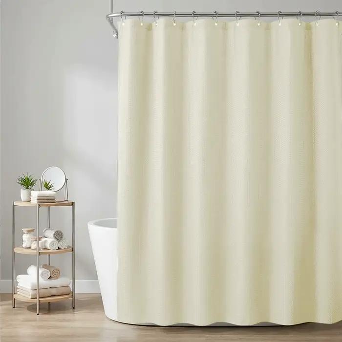 Rideau de douche gaufré pour salle de bain avec crochets métalliques, 180x180CM, pour salle humide, baignoire et cabine de douche