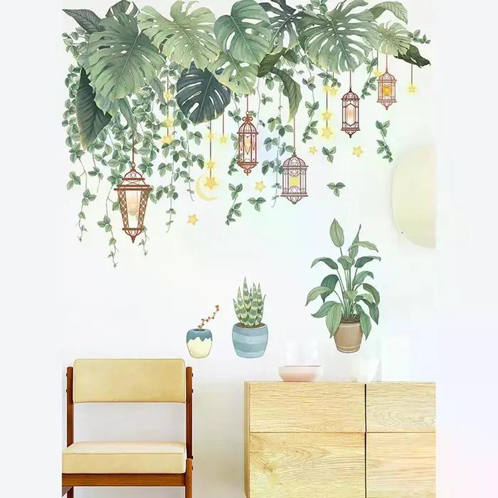 Autocollants muraux en vinyle décoratifs pour la maison, salon, plantes tropicales, papier peint DIY pour porte d'enfant