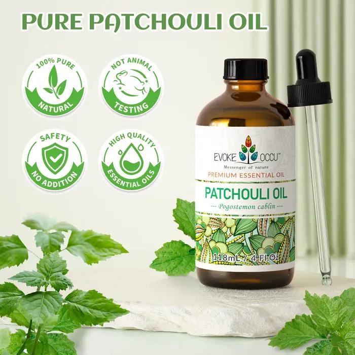 Huile essentielle de patchouli EVOKE OCCU, huile de patchouli pure pour diffuseur, massage, parfum, fabrication de bougies et de savons DIY - 118 ml/4 fl.oz