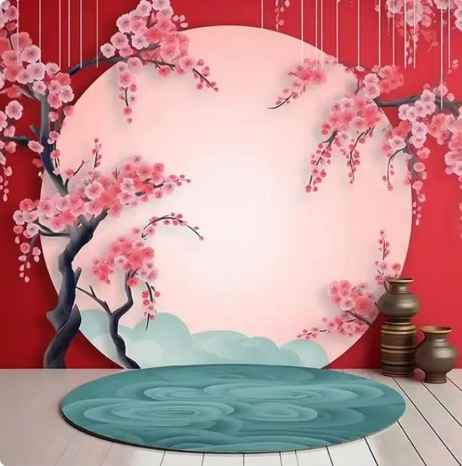 Fond de photographie thème japonais Sakura rose, anniversaire adulte, décor de portrait de mariage, arrière-plan de studio photo