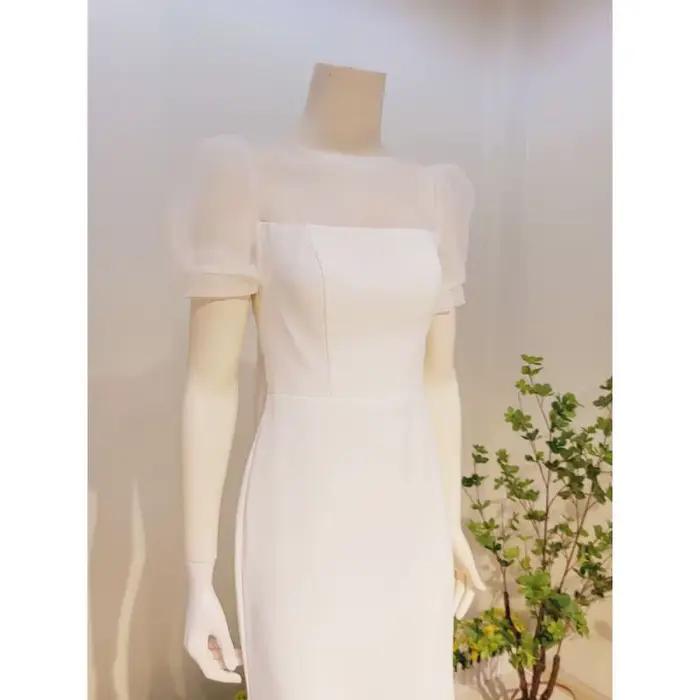 Robe de soirée blanche robe de mariée légère fesses enveloppées queue de poisson minceur et minceur robe de fiançailles de fête personnalisée